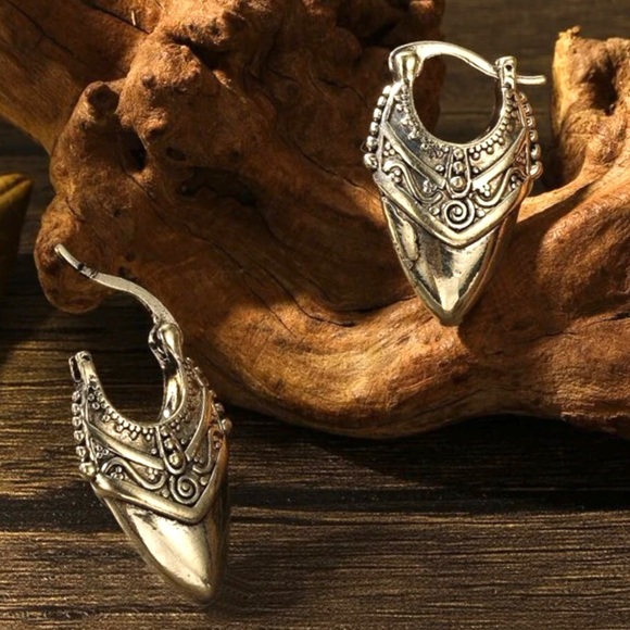 “Viking Spearpoint” Silver Nordic Ethnic Elaborate Point Ornate Embellished Hoop - Picture 6 of 16
